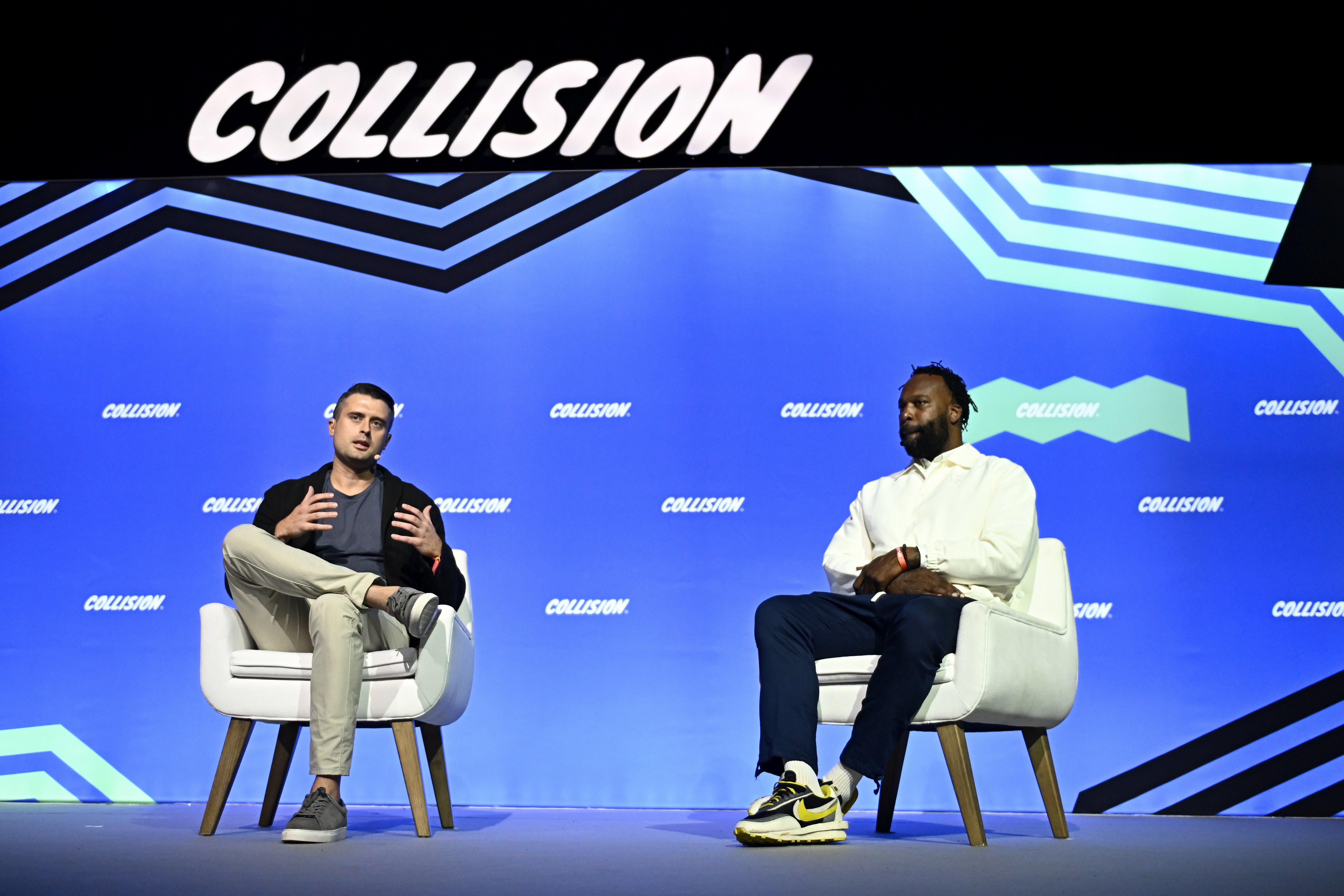 NBA legend, Baron Davis, and Dibbs co-founder and CEO, Evan Vandenberg, on-stage at Collision Conference.