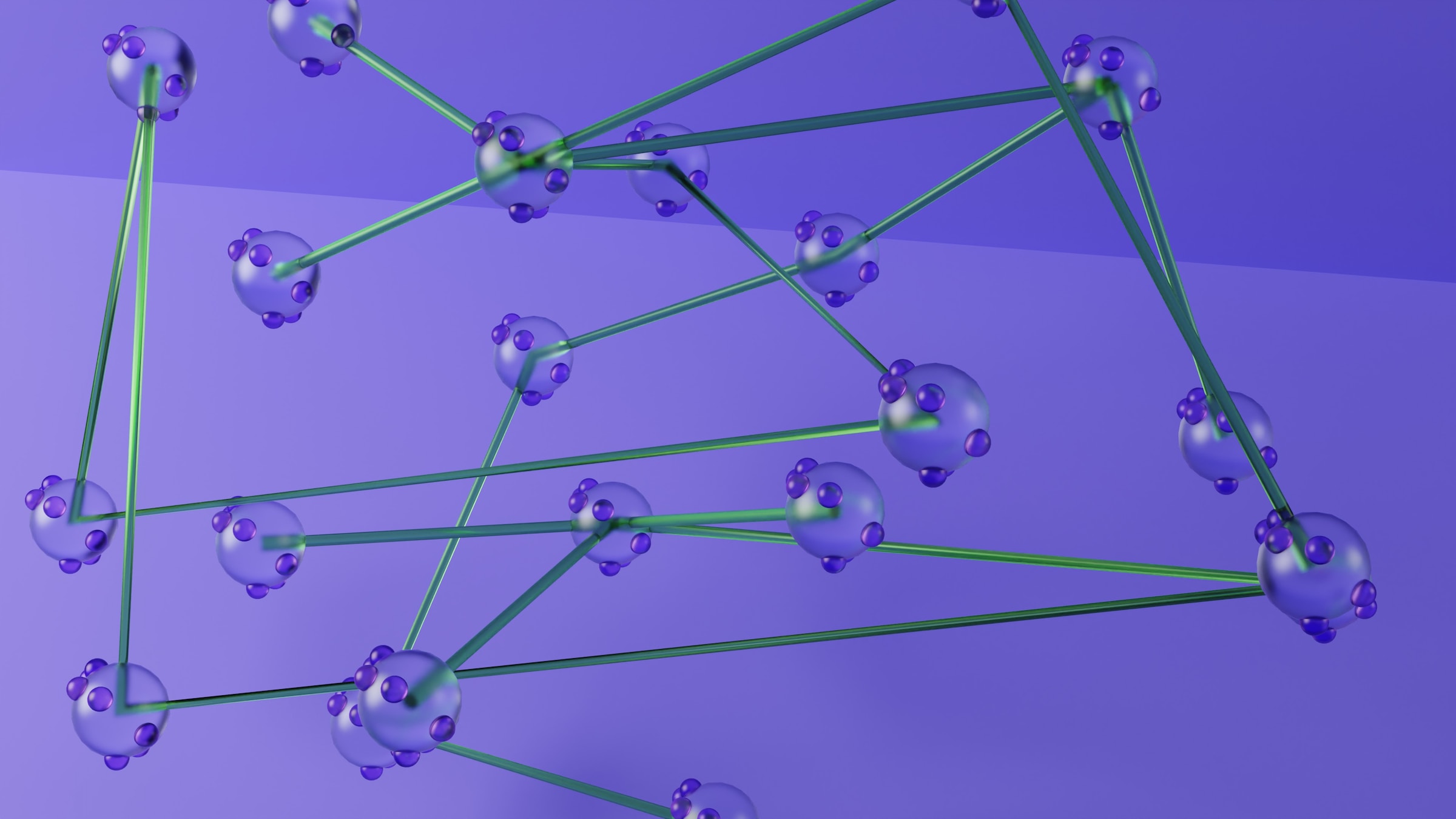 A network of transparent spheres connected together by translucent green connectors, like asset tokenization connects the physical and digital worlds together.